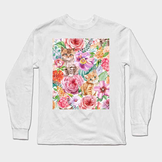 Kittens in flowers III Long Sleeve T-Shirt by CatyArte